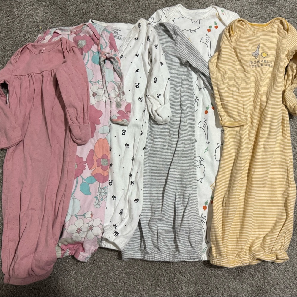 3 Months Sleeper Gowns- Pink, Floral, White, Gray, Yellow